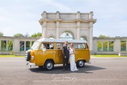 nottingham wedding photography bride groom classic camper van on the river trent embankment